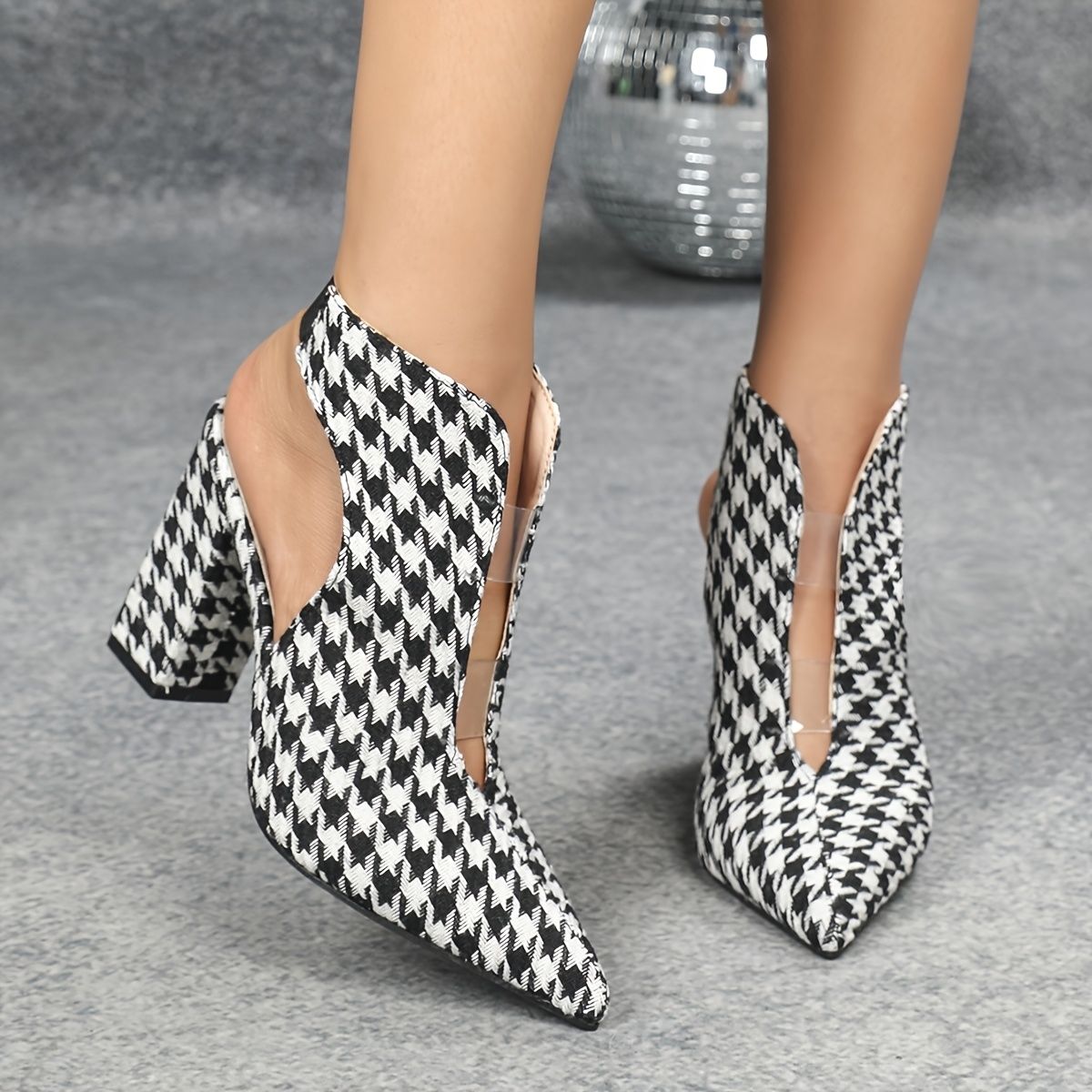 Elastic Waistband Roll - Fashion Houndstooth Cowboy Boots for Woman