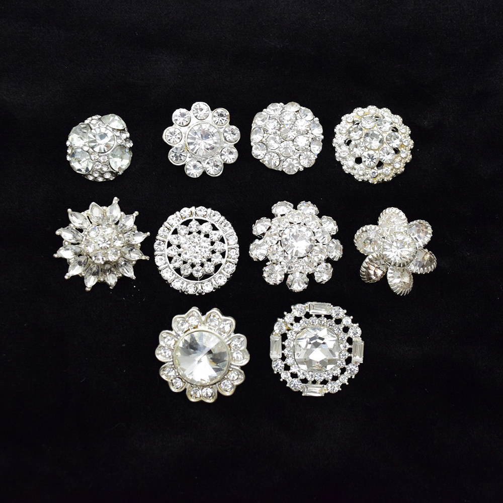 Button Hole Cutter - Silver Crystal Rhinestone Buttons 10pcs/Lot Simple