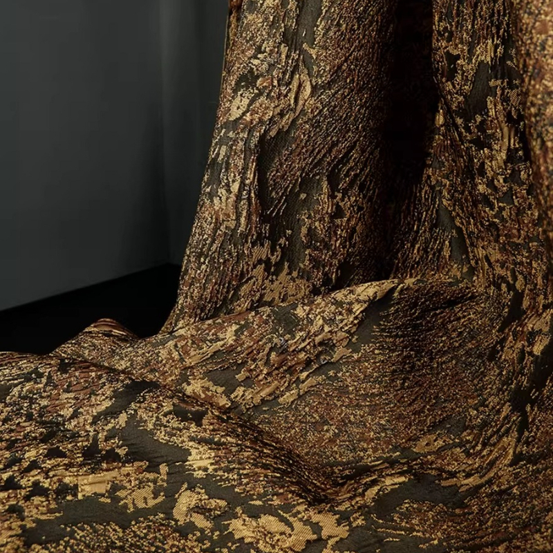 Textile And Sewing Materials - Caramel Jacquard Curtains Fabric Embossed Womens