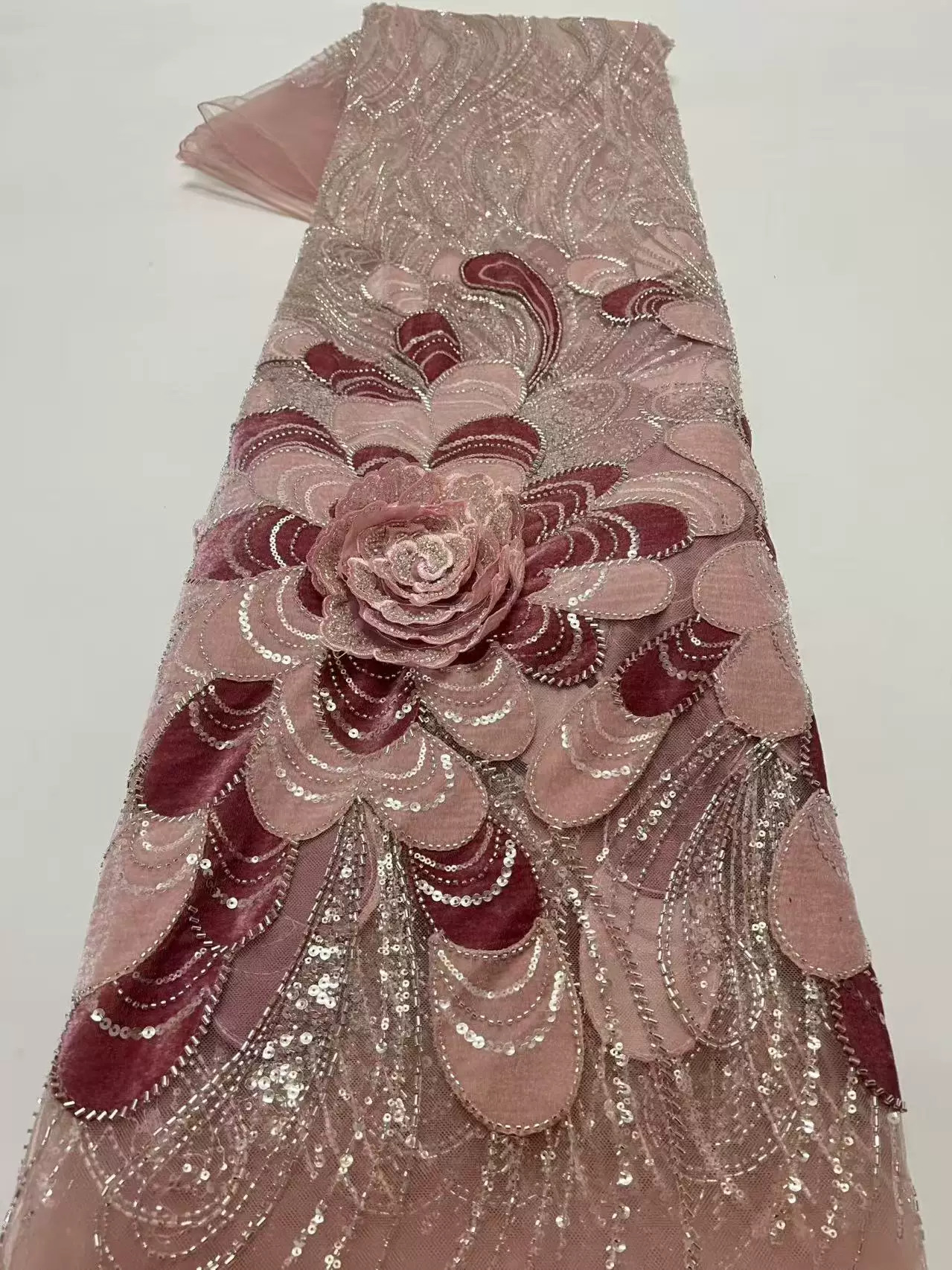 Sewing Embroidery Fabric - 5yard 3D sequin bead tube flower