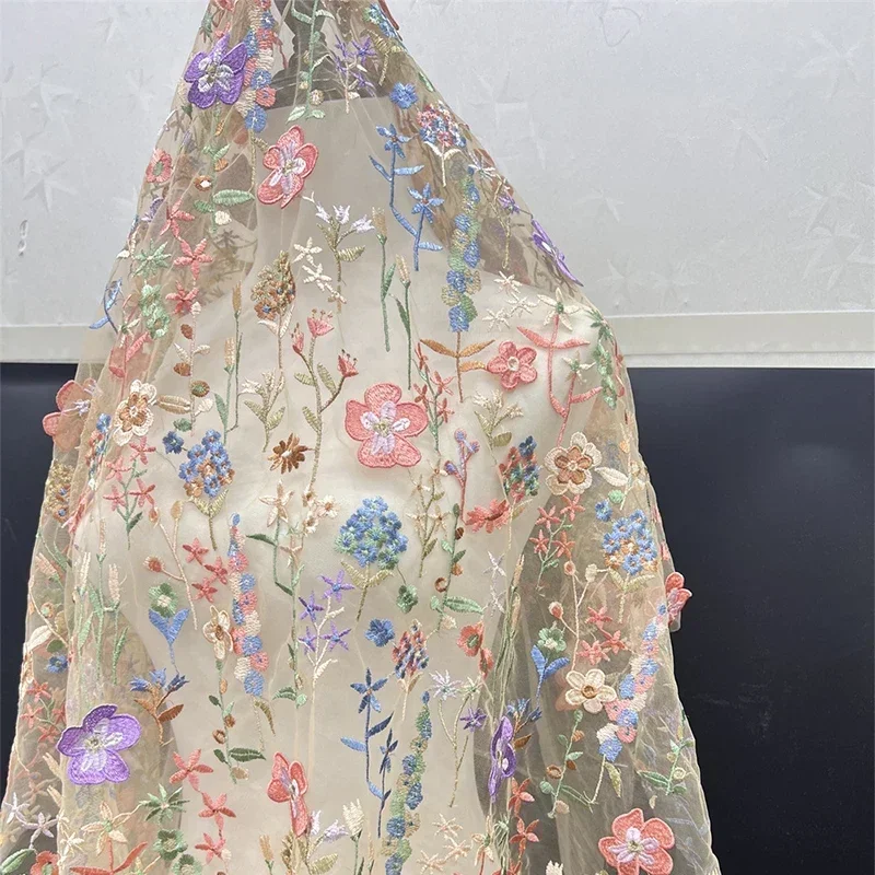 3D Floral Embroidered Tulle Fa - Textile And Sewing Materials 리뷰 및 가격