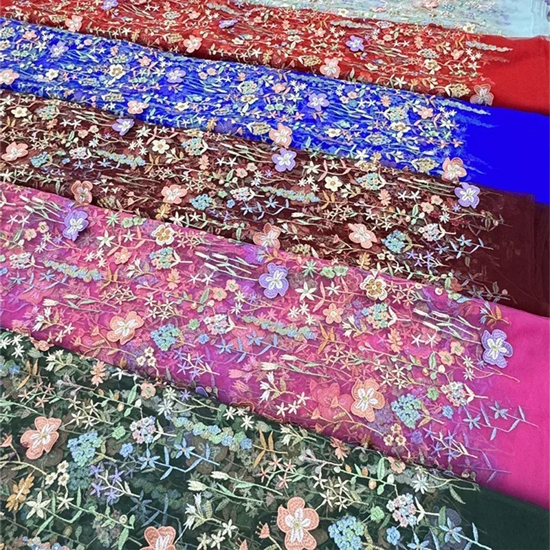 3D Floral Embroidered Tulle Fa - Textile And Sewing Materials 리뷰 및 가격