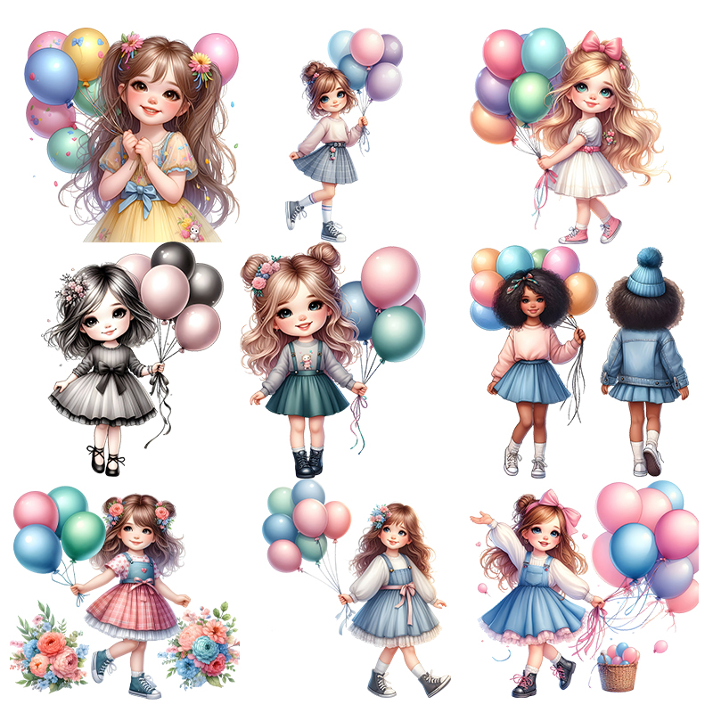 Cute balloon girl DTF heat tra - Iron On Patch 리뷰 및 가격