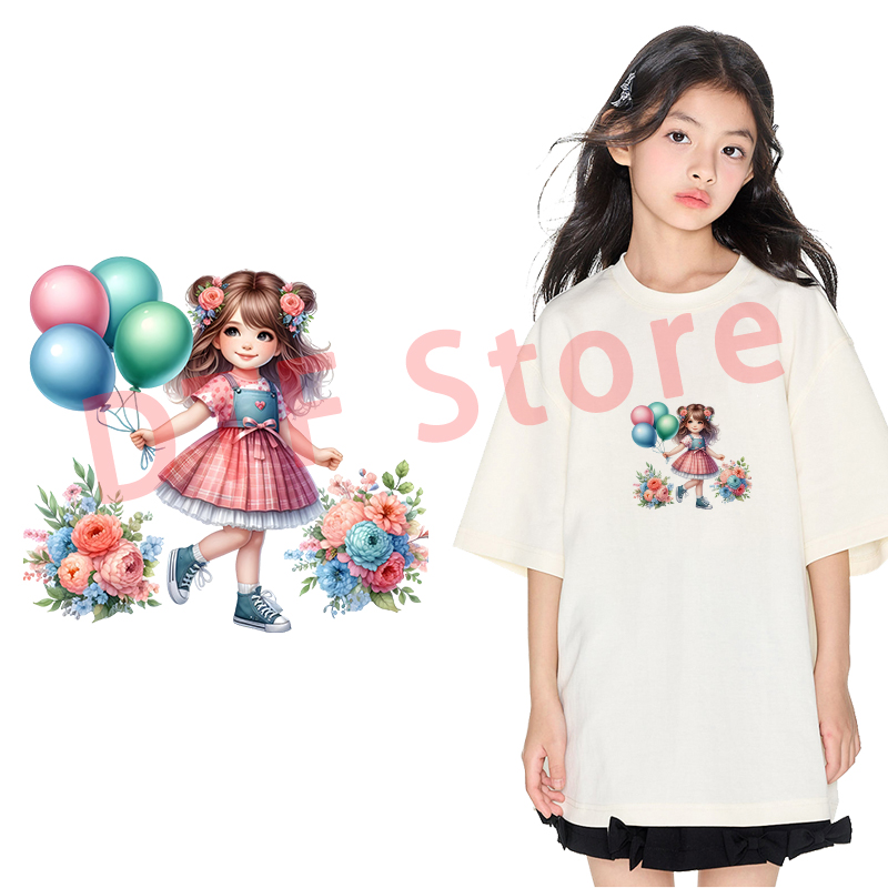 Cute balloon girl DTF heat tra - Iron On Patch 리뷰 및 가격