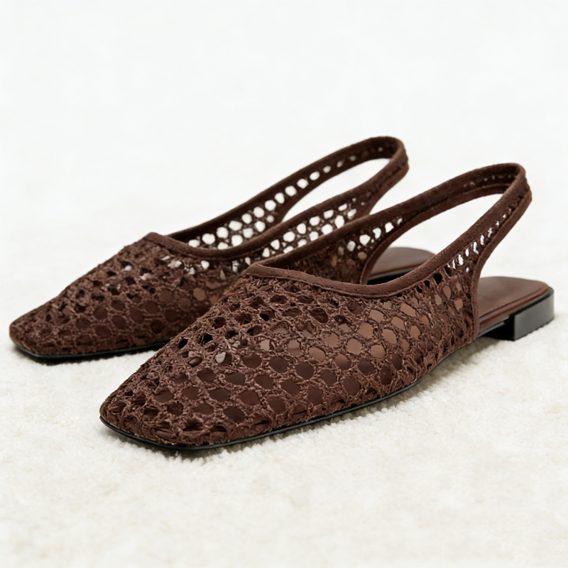 Brown Mesh Cutout Flat Sandals - Elastic Waistband Roll 리뷰 및 가격