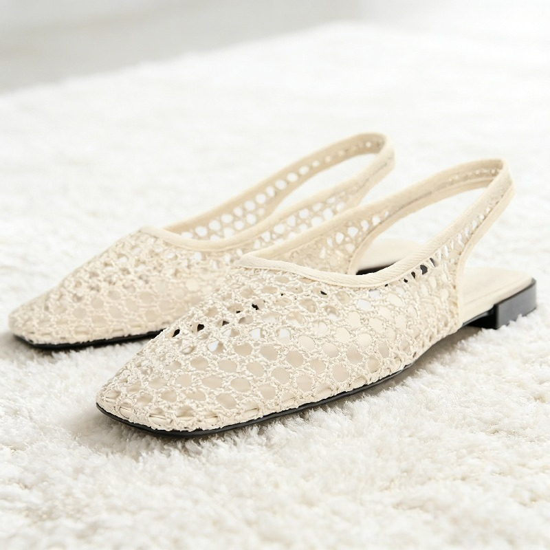 Brown Mesh Cutout Flat Sandals - Elastic Waistband Roll 리뷰 및 가격