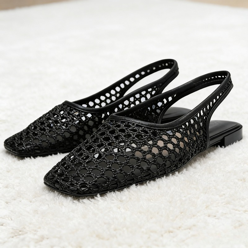 Brown Mesh Cutout Flat Sandals - Elastic Waistband Roll 리뷰 및 가격