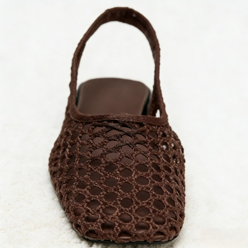 Brown Mesh Cutout Flat Sandals - Elastic Waistband Roll 리뷰 및 가격