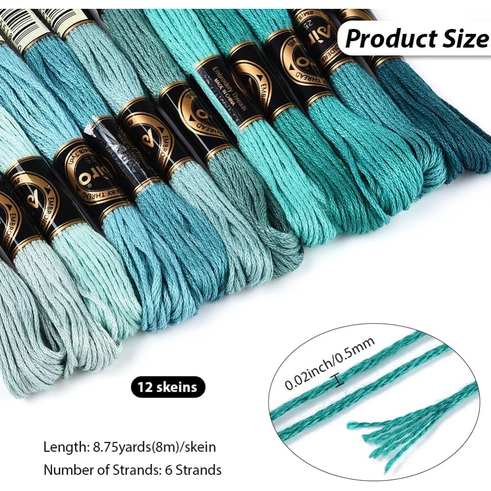 12 Skeins 6 Strands Green Embr - Embroidery Floss Thread 리뷰 및 가격