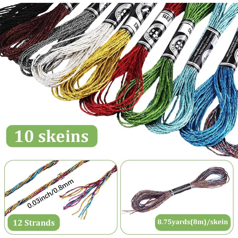 10 Skeins 10 Colors Metallic E - Embroidery Floss Thread 리뷰 및 가격