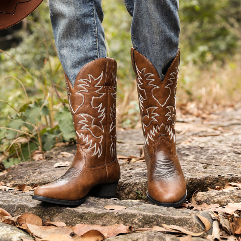 New Men Handmade Cowboy Boots  - Sewing Embroidery Fabric 리뷰 및 가격